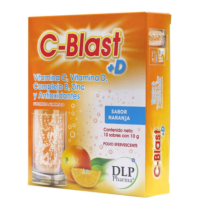 Suplemento Alimenticio Efervescente C-Blast Vitamina C + D Complejo B Zinc Y Antioxidantes Sabor Naranja 10 Sobres