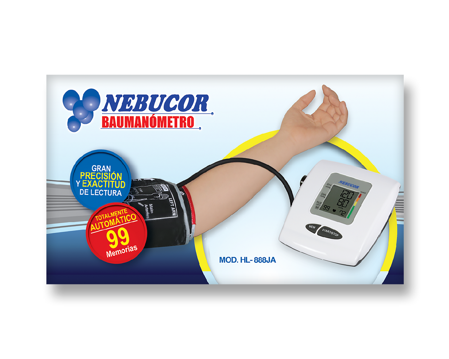 Baumanómetro digital NEBUCOR medición en Brazo HL-888JA (1pza)