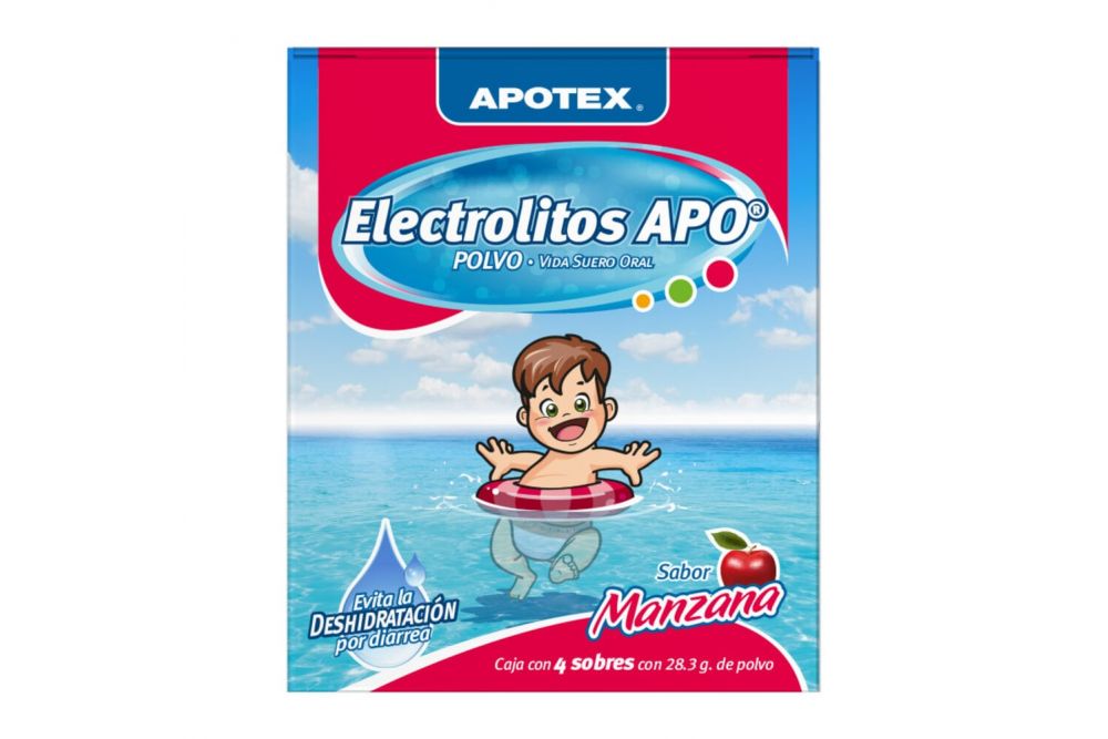 ELECTROLITOS APO PVO. SABOR MANZANA CAJA C/4 SOBRES C/28.3 G.