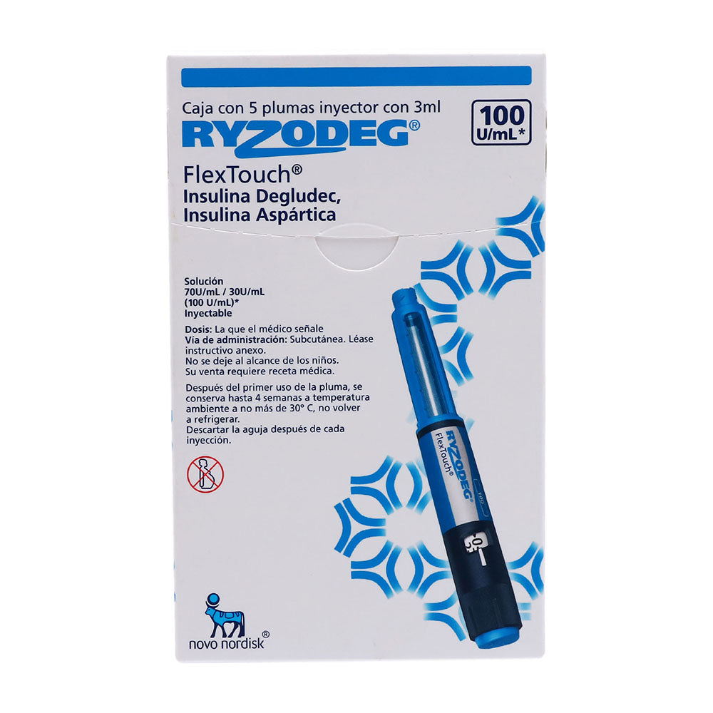 Ryzodeg Solución Inyectable 70/30 U/mL Pluma 5×3 mL – Control de Glucosa