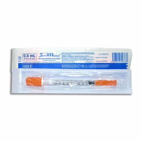 JERINGA CAGUJA PARA INSULINA 31GX8 MM. 0.5 ML C100