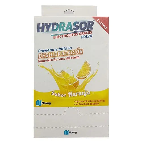 Hydrasor Electrolitos Orales Sabor Naranja 28.4 g Caja Con 25 Sobres