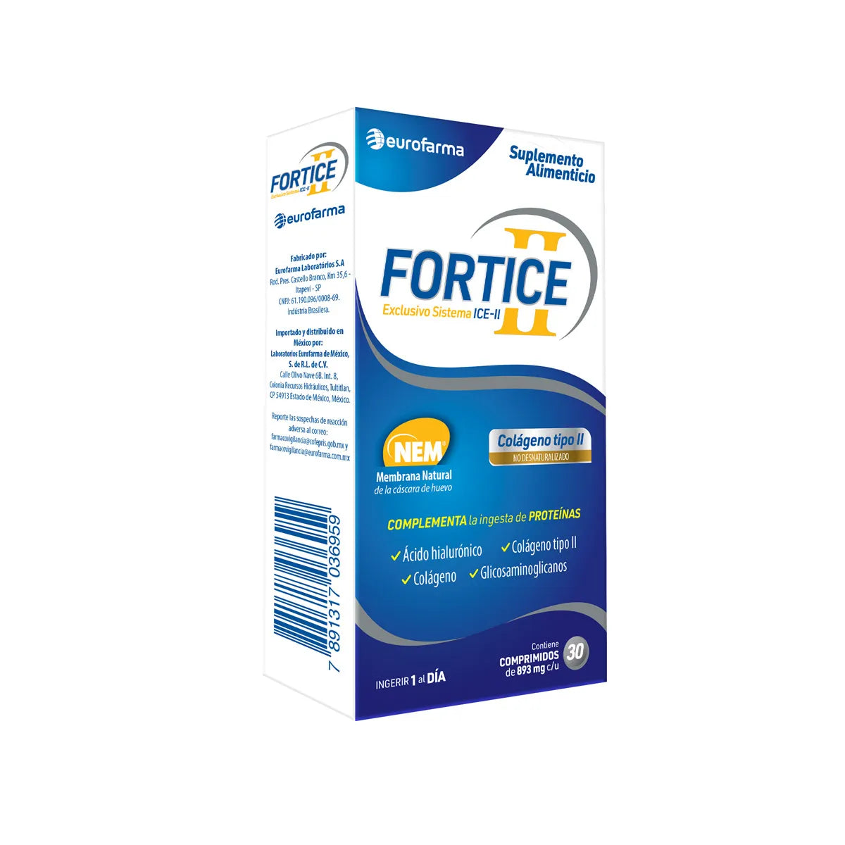 Fortice II Eurofarma Suplemento Alimenticio Colágeno Tipo II 893 mg Ca ...