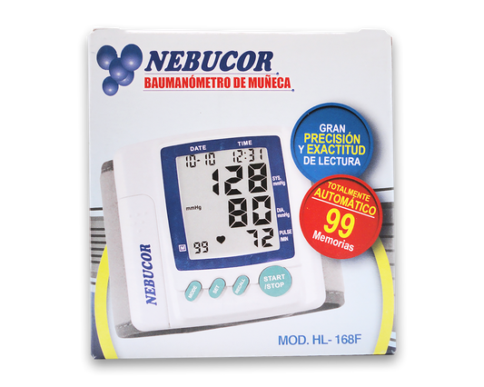 Baumanómetro digital NEBUCOR  medición en Muñeca HL-168F (1 pza)