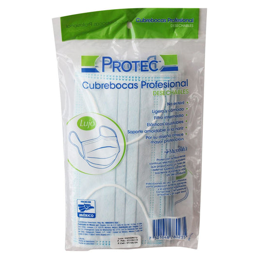 CUBREBOCAS 3 PLIEGUES DESECHABLE  BOLSA C/10 PZ