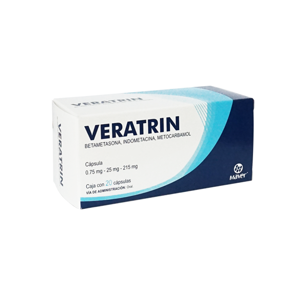 VERATRIN CAP 0.75/25/215 MG CAJA C20 (BETAMETASONA, INDOMETACINA, METOCARBAMOL)