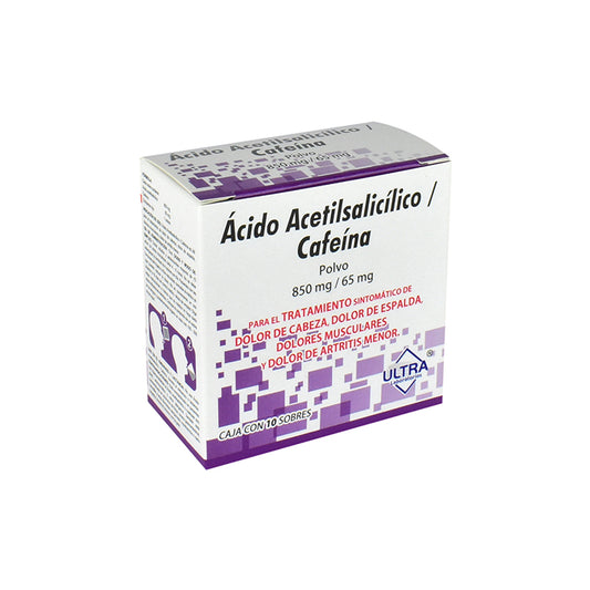 ACIDO ACETILSALICILICO CAFEINA PVO 850/65 MG CAJA C10 SOBRES